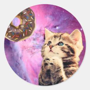 Cat wishing doughnut classic round sticker