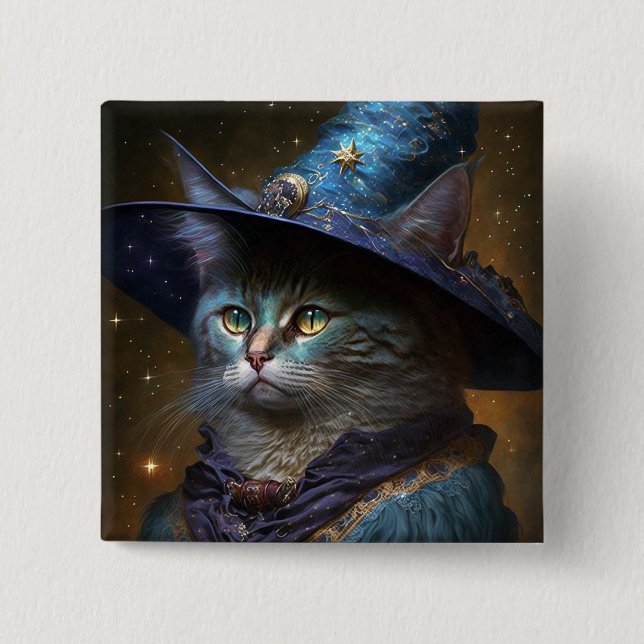 Cat Witch Fantasy Art 15 Cm Square Badge (Front)