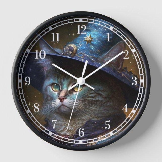 Cat Witch Fantasy Art Clock (Front)