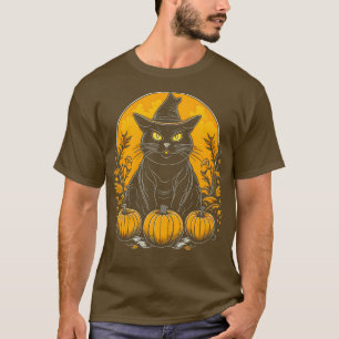 Cat Witch Goth Gothic Halloween Pumpkins T-Shirt