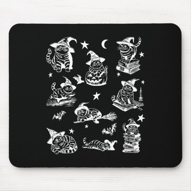 Cat Witch Halloween Cat Pumpkin Salem Witch Cat Lo Mouse Mat (Front)