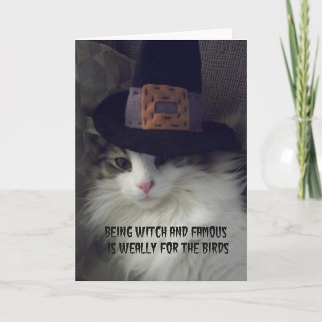 Cat Witch Halloween Greeting Card (Front)