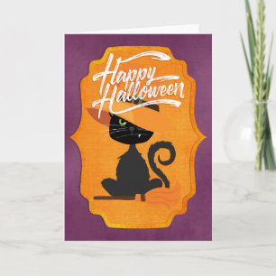 Cat Witch Happy Halloween Card