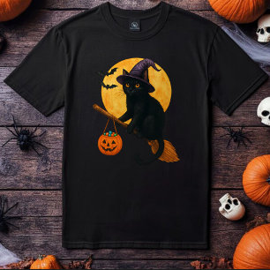 Cat Witch Hat Pumpkin Halloween T-Shirt