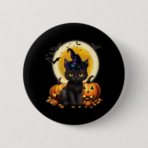 Cat Witch Hat Pumpkin Moon Black Cat Funny 6 Cm Round Badge