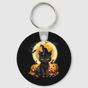 Cat Witch Hat Pumpkin Moon Black Cat Funny Key Ring