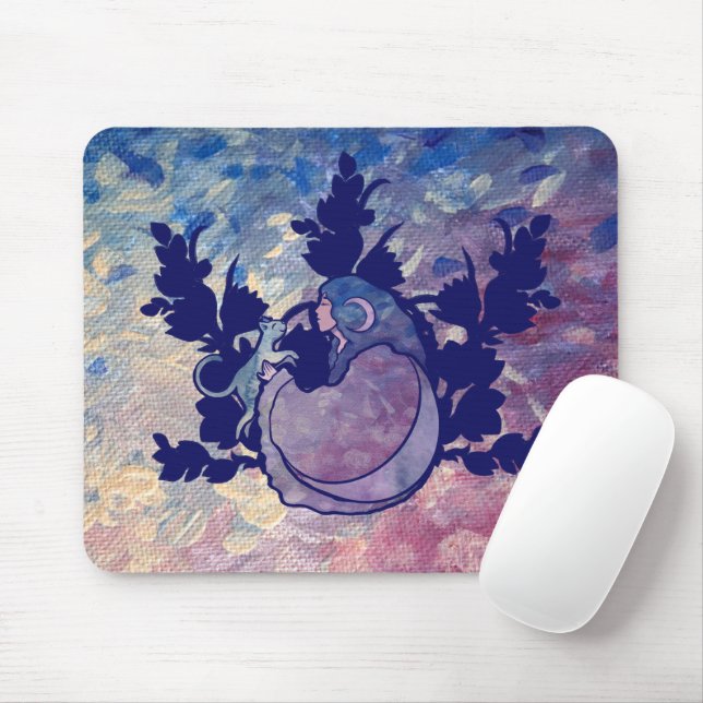 Cat Witch Moon Goddess Wiccan Cat Person Mouse Mat (With Mouse)