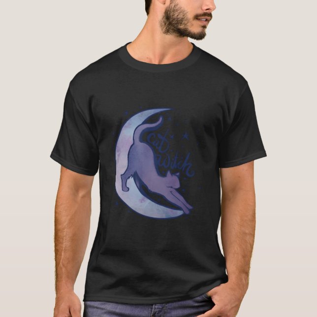 Cat Witch Moon Kitty Cats Purple Moonchild T-Shirt (Front)