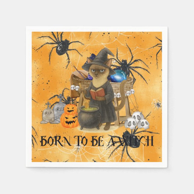 Cat witch on Halloween Party  Napkin (Front)