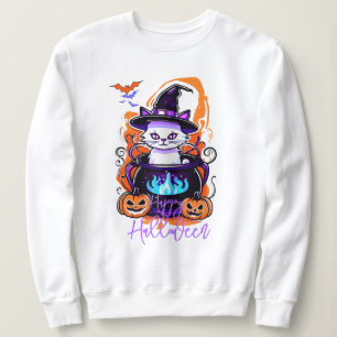 Cat Witch Pumpkin Hoodie, Spooky Halloween  Sweatshirt