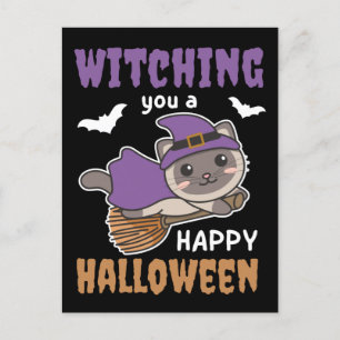 Cat Witch Witches Witching You A Happy Halloween H Holiday Postcard