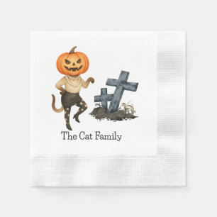 Cat witch with Pumpkin for Halloween Party Napkin