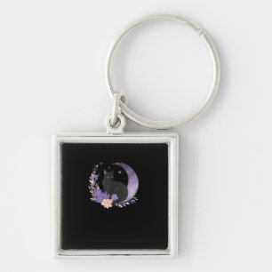 Cat Witchy Moon Flowers Pastel Goth Goblincore Key Ring