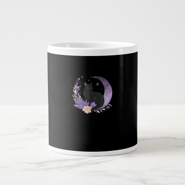 Cat Witchy Moon Flowers Pastel Goth Goblincore Large Coffee Mug (Front)