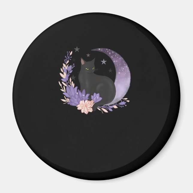 Cat Witchy Moon Flowers Pastel Goth Goblincore Magnet (Front)