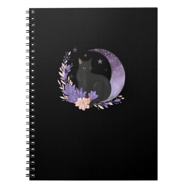 Cat Witchy Moon Flowers Pastel Goth Goblincore Notebook (Front)