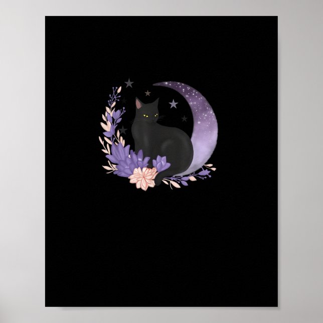 Cat Witchy Moon Flowers Pastel Goth Goblincore Poster (Front)