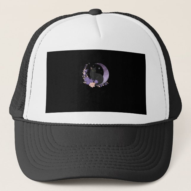Cat Witchy Moon Flowers Pastel Goth Goblincore Trucker Hat (Front)