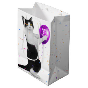 Cat with 30th Birthday Balloon Medium Gift Bag