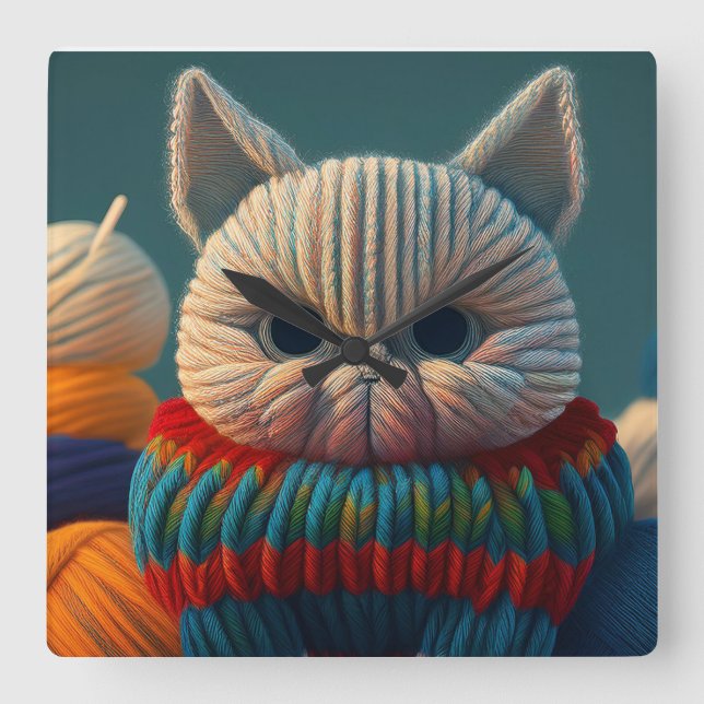 Cat With A "Capital "A" Attitude Square Wall Clock (Front)
