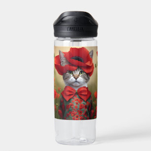 Cat with a dress made of a poppy water bottle