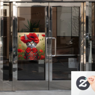 Cat with a dress made of a poppy window cling