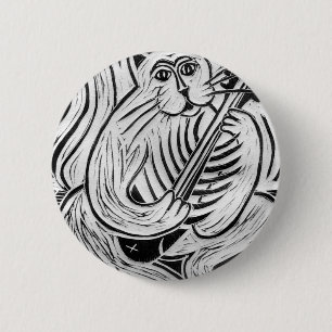Cat with a Fish Guitar 6 Cm Round Badge