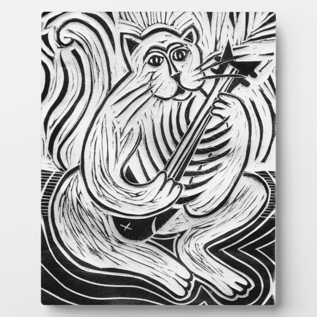 Cat with a Fish Guitar Plaque (Front)