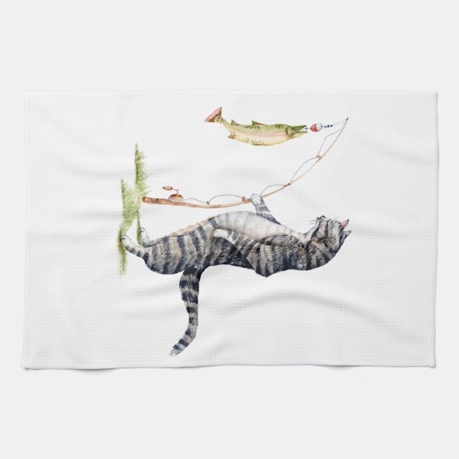 Cat with a Fish Tea Towel (Horizontal)