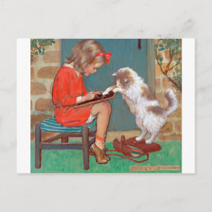 Cat with a Girl, Jessie Willcox Smith Postcard