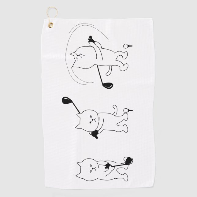 Cat with a golf club Best Golf Towels (Front)