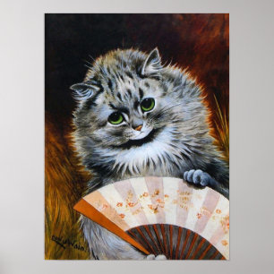 Cat with a Japanese Fan, Louis Wain Poster