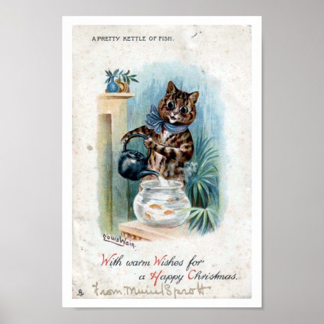 Cat with a kettle, Louis Wain Poster (Front)