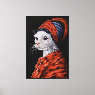 cat with a pearl earring canvas print
