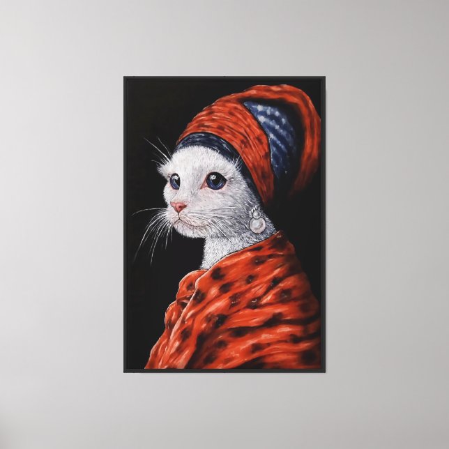 cat with a pearl earring canvas print (Front)