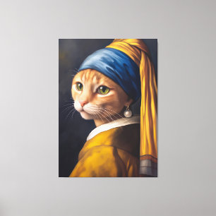 Cat with a Pearl Earring   Funny Vermeer Parody Canvas Print