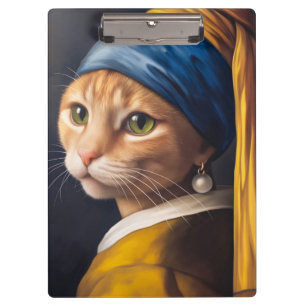 Cat with a Pearl Earring   Funny Vermeer Parody Clipboard