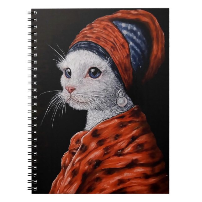 cat with a pearl earring notebook (Front)