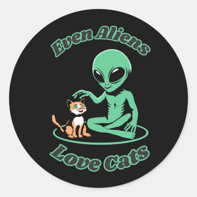 Cat With Alien. Adorable Friendship. Best Pals Classic Round Sticker (Front)