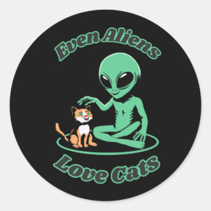 Cat With Alien. Adorable Friendship. Best Pals Classic Round Sticker