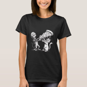 Cat With Alien Eating Pizza Funny Space Women Men T-Shirt