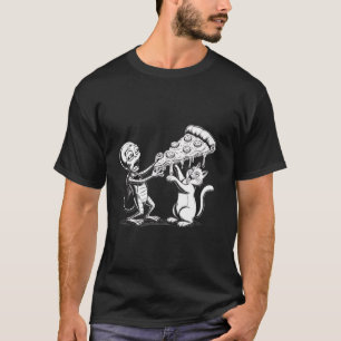 Cat With Alien Eating Pizza Funny Space Women Men T-Shirt