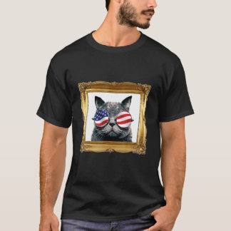 Cat with America USA Flag Sunglasses Kitten T-Shirt