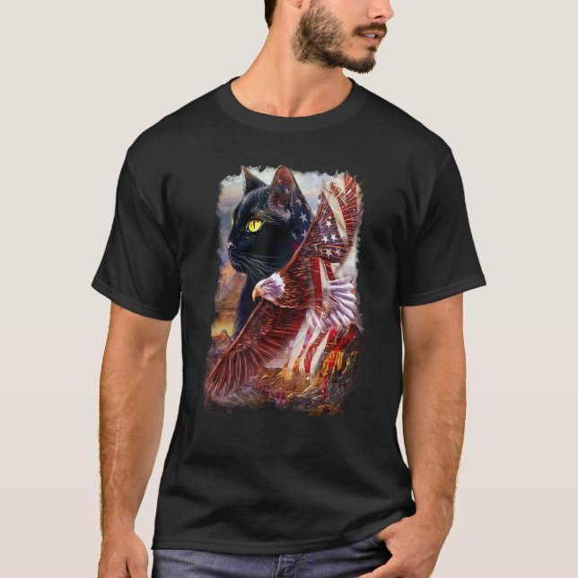 Cat with American eagle T-Shirt (Front)