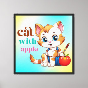 Cat With Apple-85242 Canvas Print