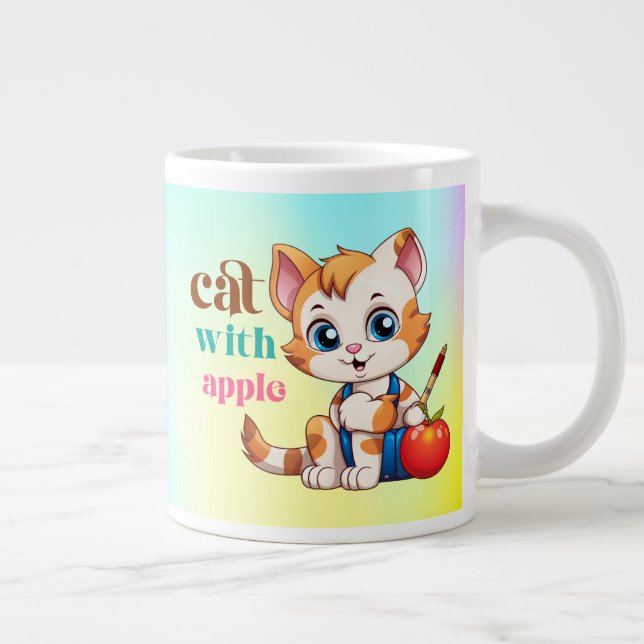 Cat With Apple-85242 Large Coffee Mug (Right)
