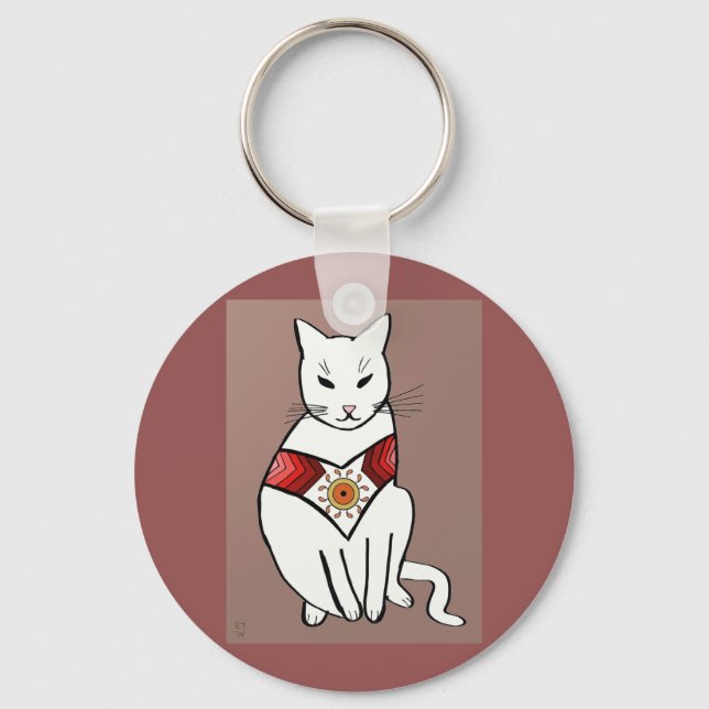 Cat with Aztec Design Key Ring (Front)