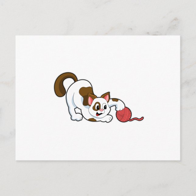 Cat with Ball of Wool Postcard (Front)