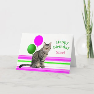 Cat with Balloons Birthday Card for Kids