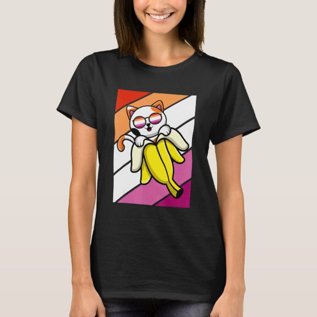 Cat With Banana Pride Lesbian Flag LGBTQ Proud All T-Shirt (Front)